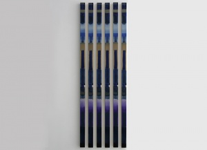 Cuadros iguales, 2016. Serie de 6 unidades. Técnica mixta sobre loneta montada en madera. 211 x 7 x 5 cm
